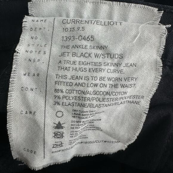 Current/Elliott Studded Jet Black Ankle Skinny Jeans Size 25 - Picture 6 of 9